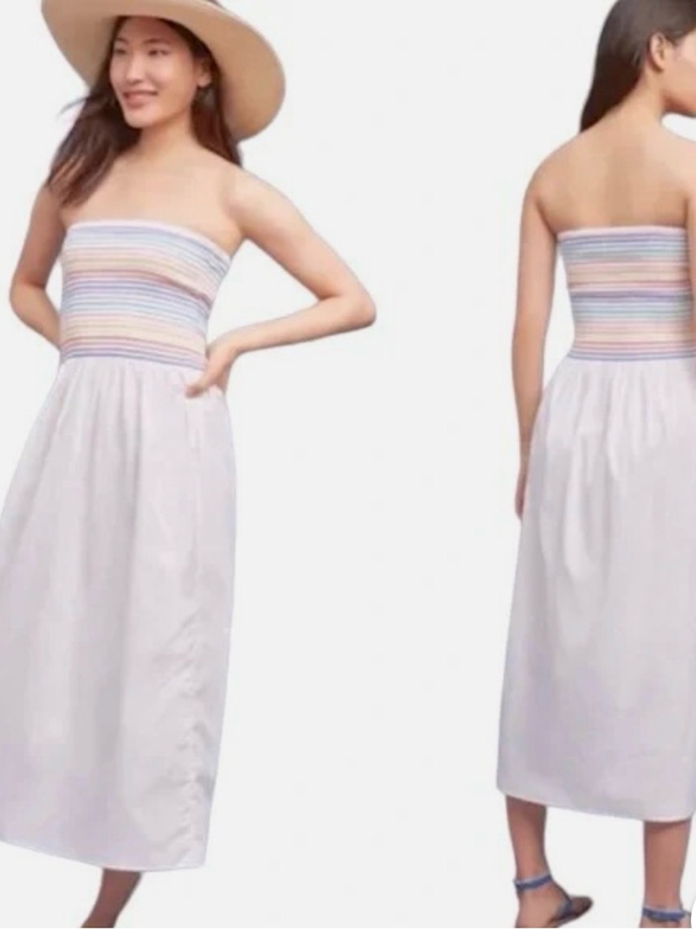 Petersyn Carrington Striped Smocked Bodice Strapless Midi Dress